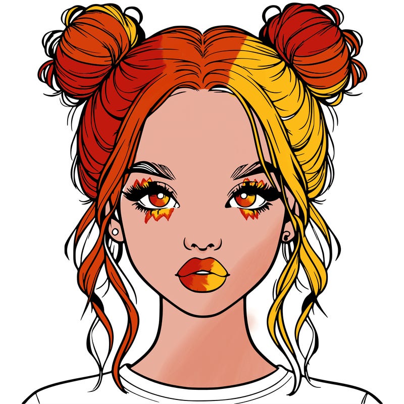 realistic girl with two buns in hair and lips