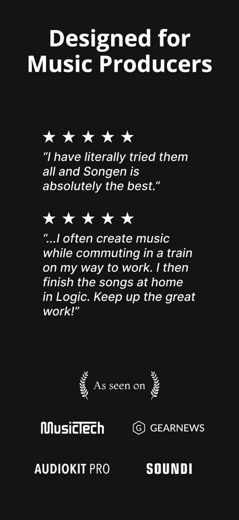 Songen: Instant MIDI Generator - Music producer reviews and press mentions for Songen MIDI Generator