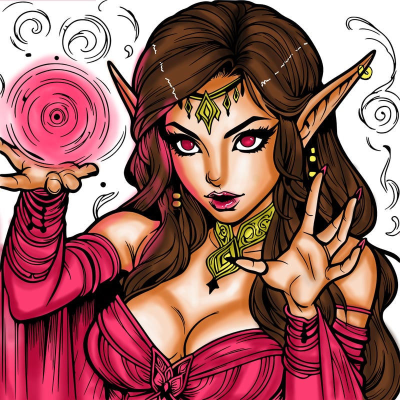 realistic scary beautiful elf sorceress casting spell