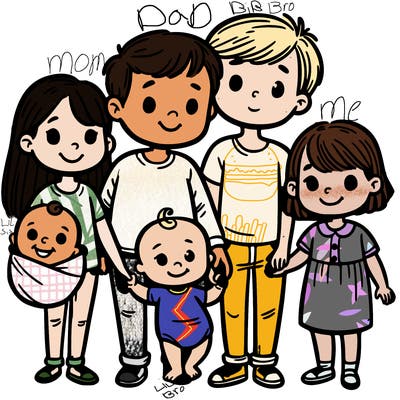 a family of five, mom, dad, a baby brother, 2 year old brother and 5 year old sister
