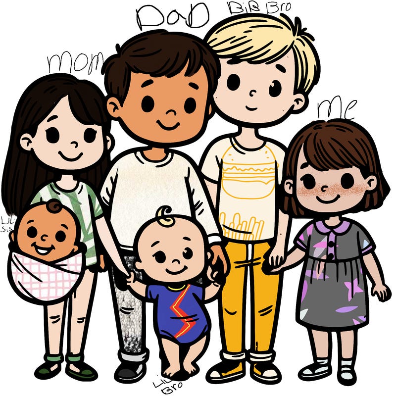 a family of five, mom, dad, a baby brother, 2 year old brother and 5 year old sister