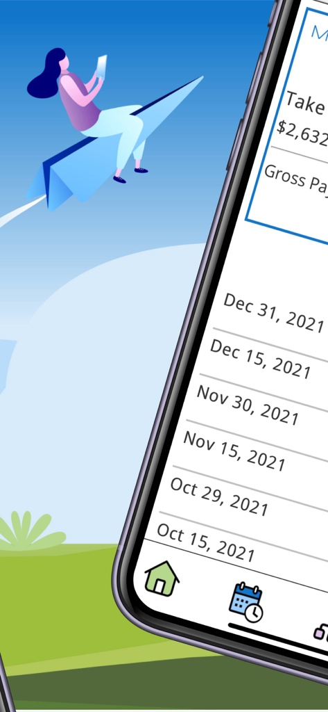 PDS Vista - Mobile screen showing paycheck history and pay dates in the PDS Vista app