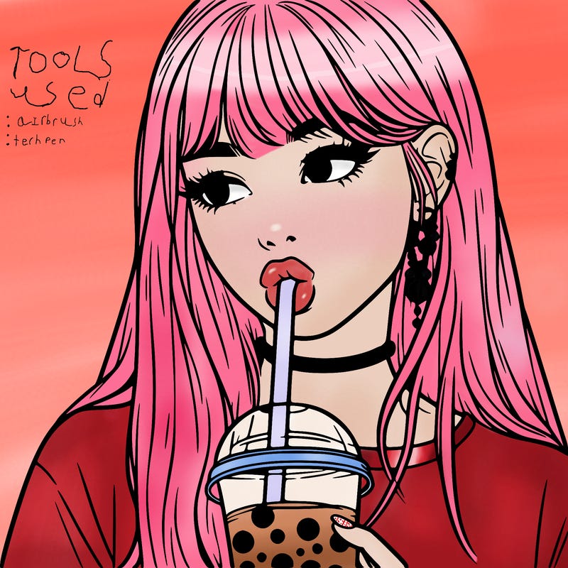aesthetic realistic girl drinking boba