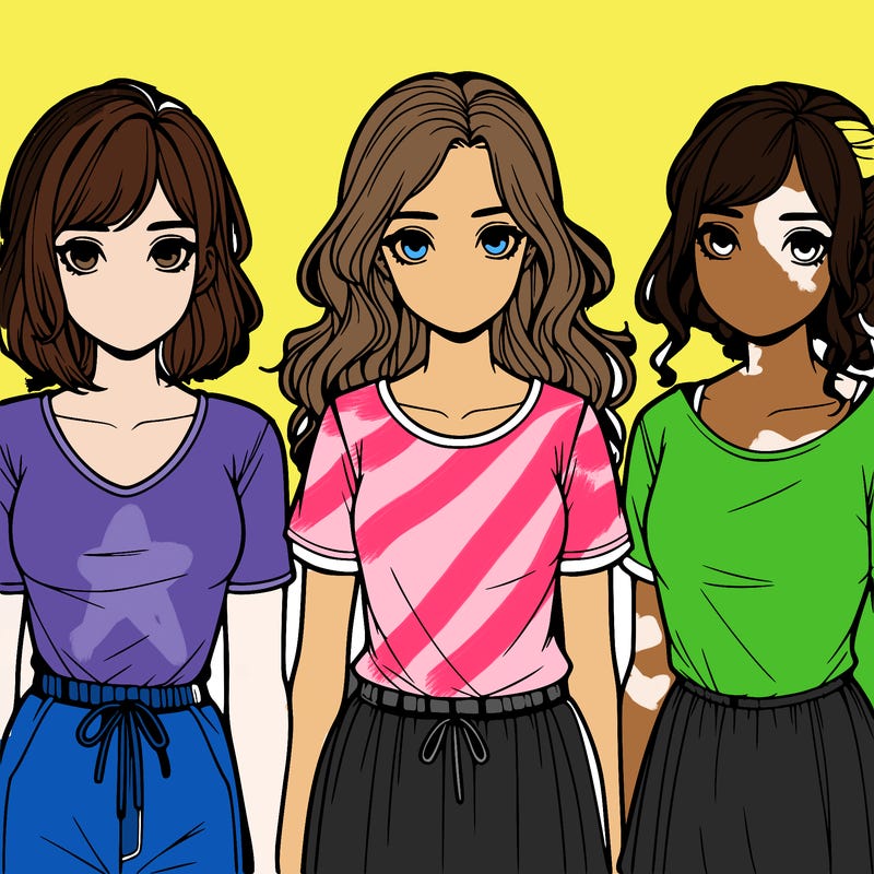 three realistic girls standing up