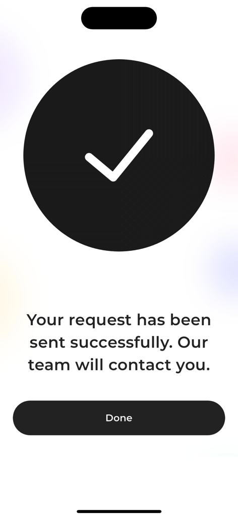 Novomed Centers - Confirmation screen in the Novomed Centers app stating that a request has been sent successfully.
