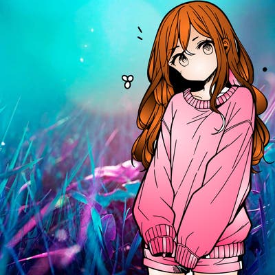 manga teen girl  in a sweater and baggy pants