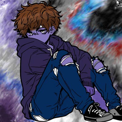 a male hoddie ripped jeans messy hair anime