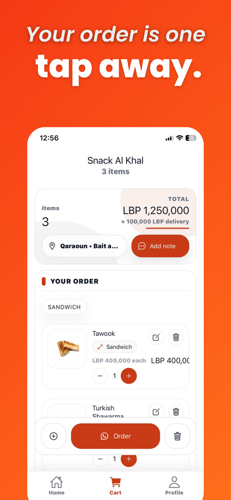 QEats - QEats mobile app cart interface showing a food order summary with a checkout button