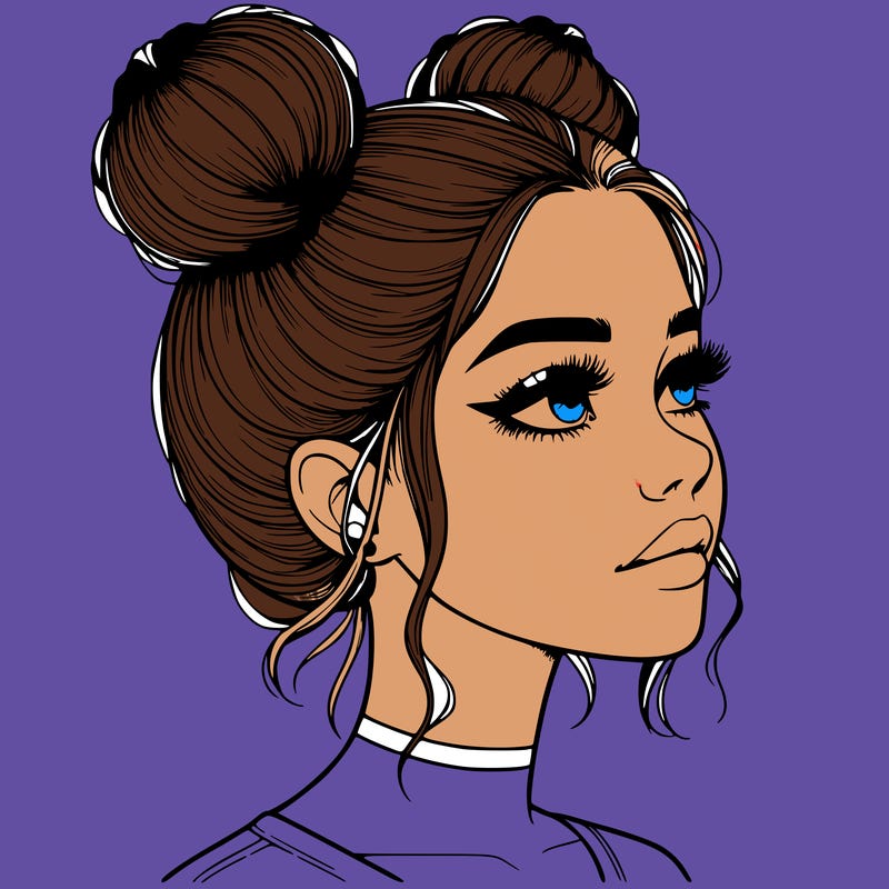 realistic girl with buns on the top of her head