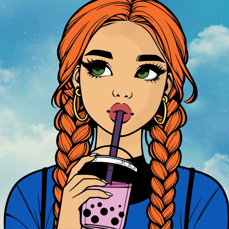 realistic girl with braided hair drinking boba