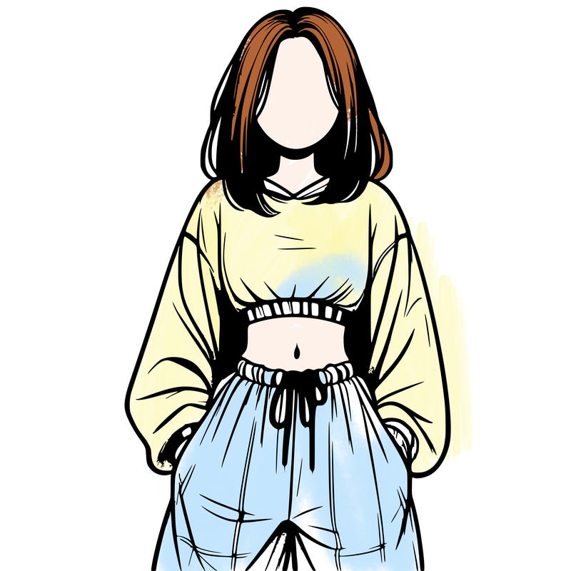 realistic girl faceless with baggy pants and a crop top