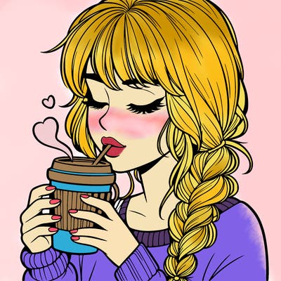 realistic girl drinking coffee