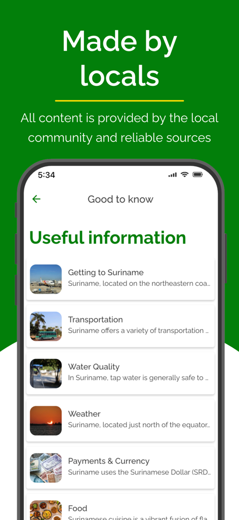 수리남 여행 앱 유용한 정보 화면에 현지인의 팁이 표시됩니다.