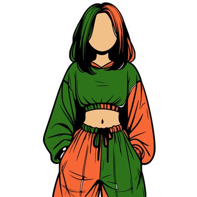 realistic girl faceless with baggy pants and a crop top