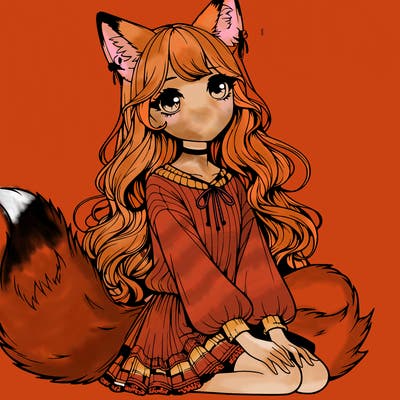 realistic girl with fox ears and tail