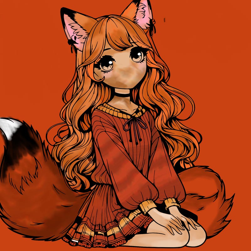 realistic girl with fox ears and tail