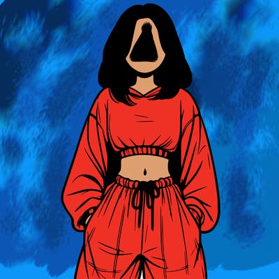 realistic girl faceless with baggy pants and a crop top