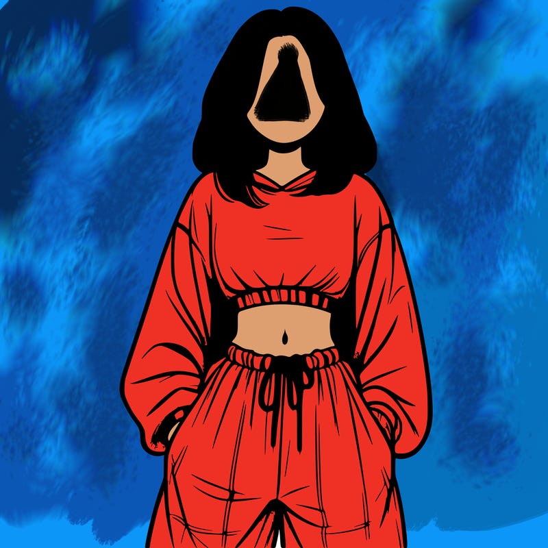 realistic girl faceless with baggy pants and a crop top