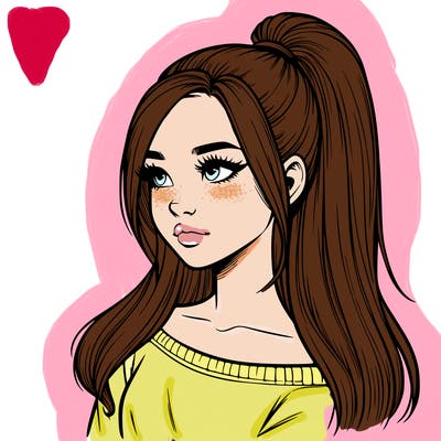 realistic girl with a high ponytail