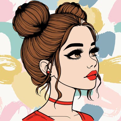 realistic girl with buns on the top of her head