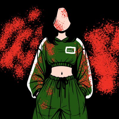 realistic girl faceless with baggy pants and a crop top