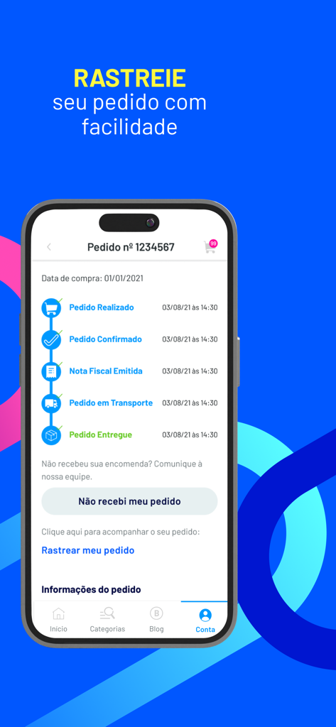 Dental Speed - Interface de rastreamento de pedidos em tempo real no aplicativo móvel Dental Speed mostrando o status de envio de suprimentos odontológicos.