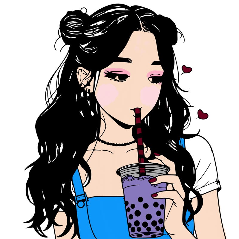 aesthetic realistic girl with boba