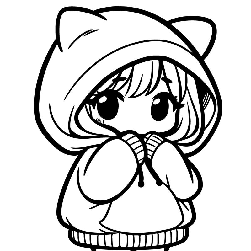 shy girl in big hoodie