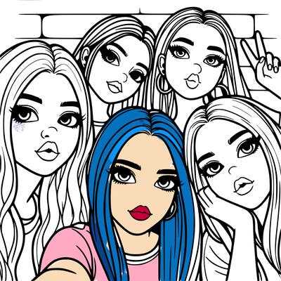 group of teen girls friends y2k up close in a selfie