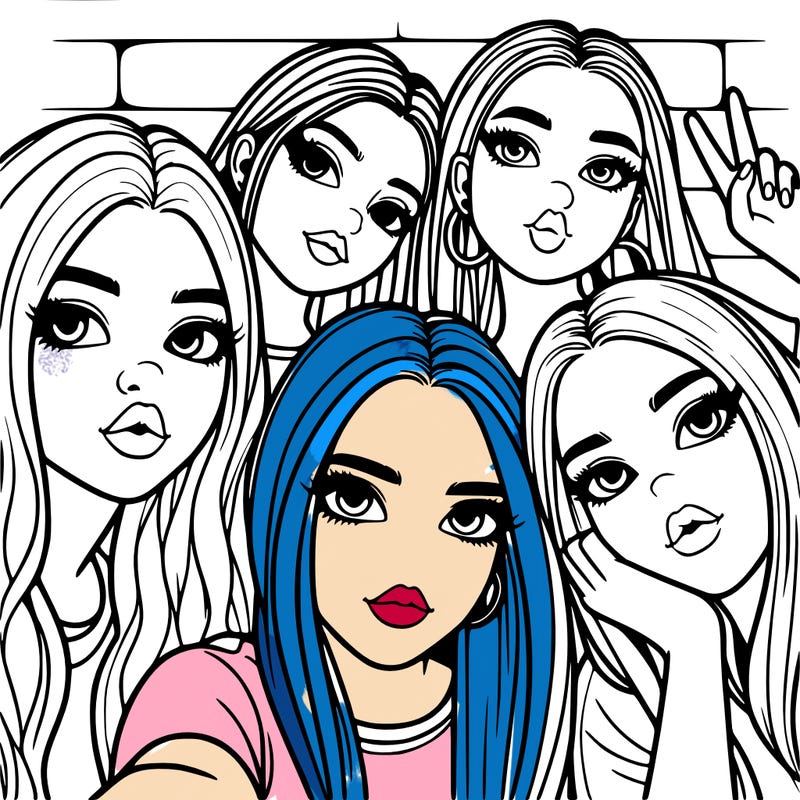 group of teen girls friends y2k up close in a selfie