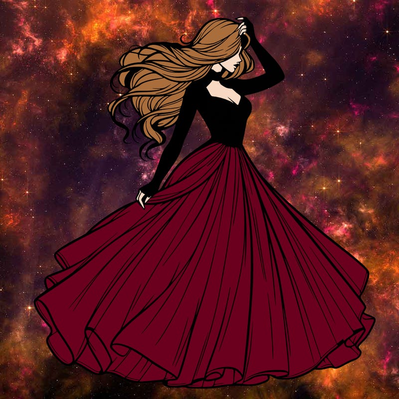 realistic woman with dress flowing in the wind