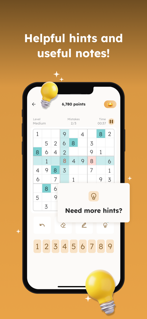 Sudoku Classic - Math Master - Pantalla de juego de Sudoku Clásico Math Master resaltando pistas y notas útiles