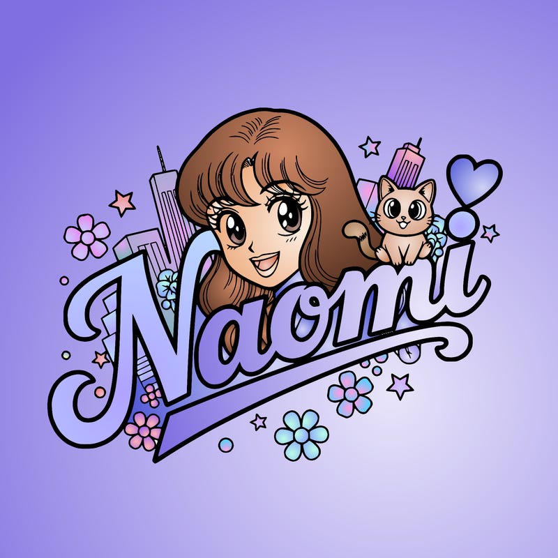 the word naomi, but the naomi should be in cursive and make look cute