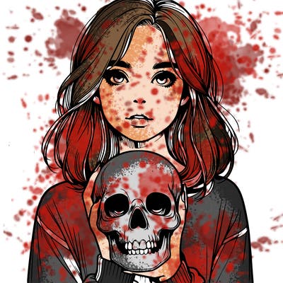 realistic girl holding a skull