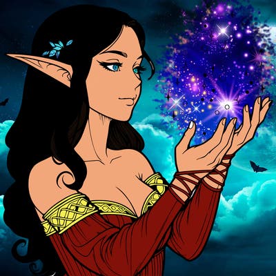 realistic elf girl doing magic