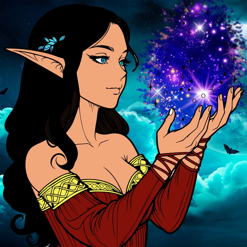 realistic elf girl doing magic