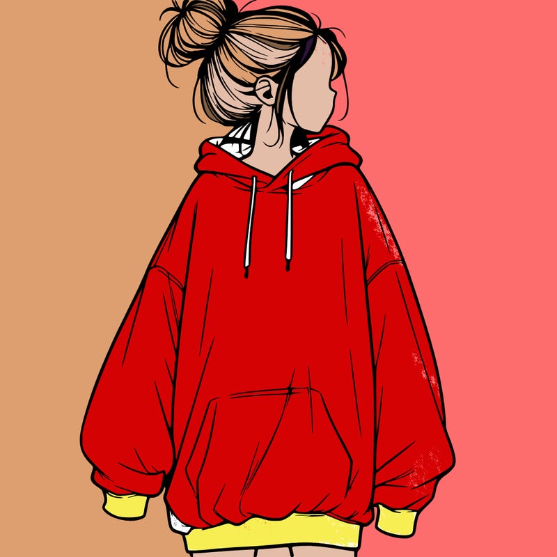 realistic girl with a oversized sweatshirt on and a bun