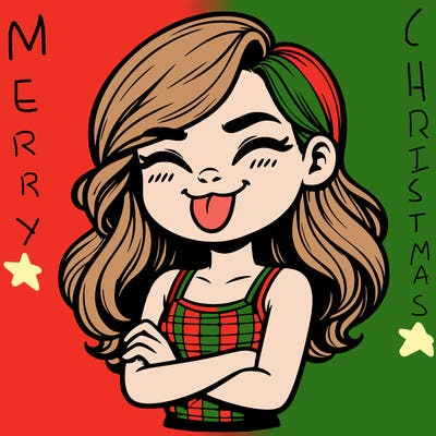 realistic girl crossing her arms and wearing a tank top with her tongue held out she has long hair