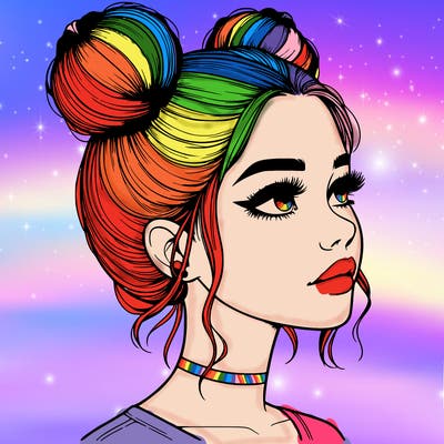 realistic girl with buns on the top of her head