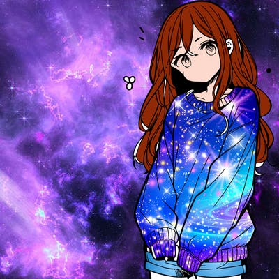 manga teen girl  in a sweater and baggy pants