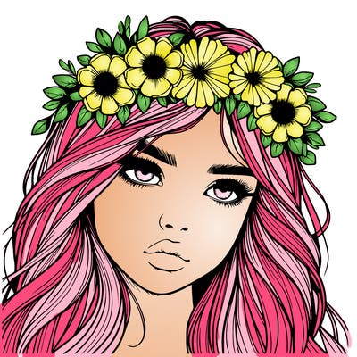 realistic girl with flowers crown