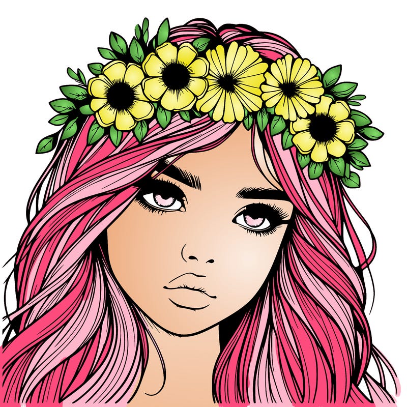 realistic girl with flowers crown