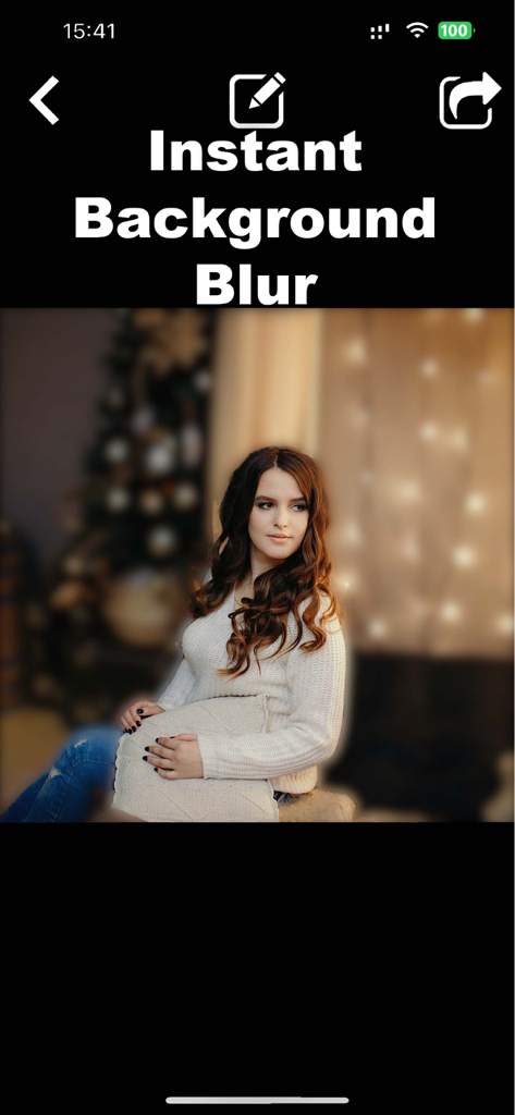 Blurr: Motion Blur Effect Pro - Porträt einer Frau mit professioneller KI-generierter Hintergrundunschärfe und Bokeh-Effekt