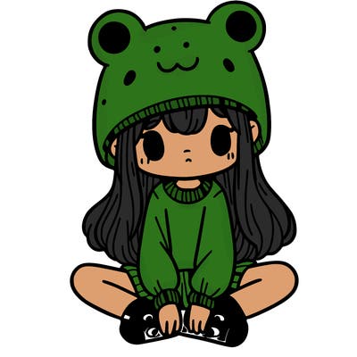a girl wearing a frog hat and some frog socks
