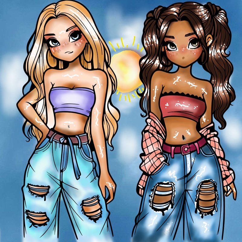 2 girls in crop tops and baggy jeans ripped