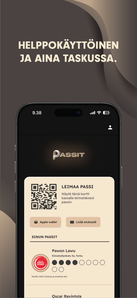 Mobile screen of Passit app with a loyalty card QR code and stamp progress