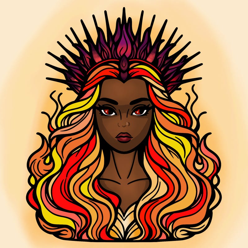 realistic beautiful queen of fire