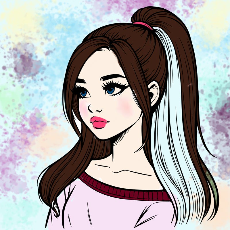 realistic girl with a high ponytail