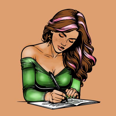 realistic female writing poetry