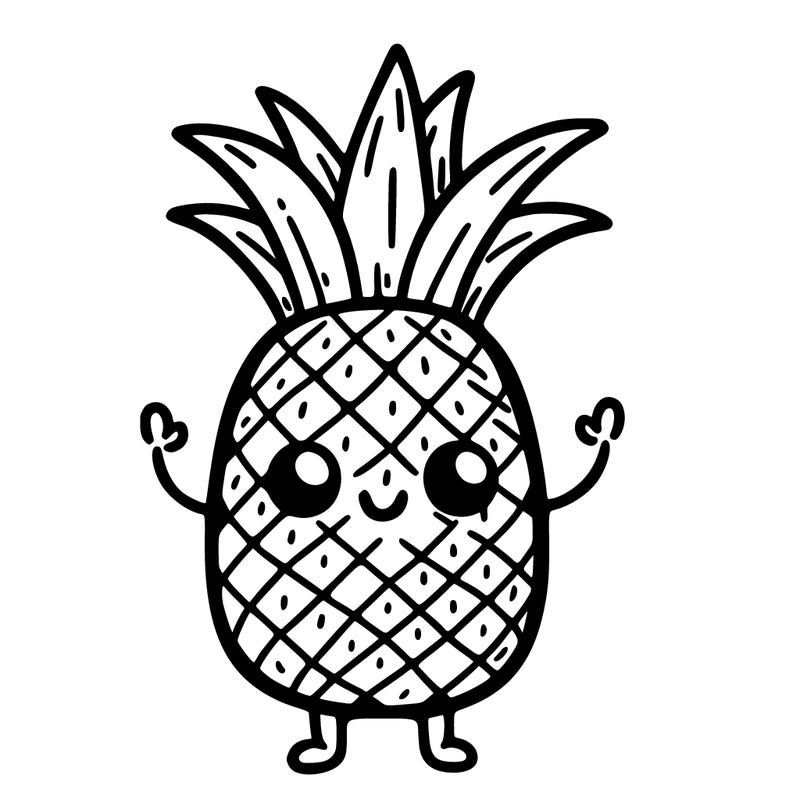 one pineapple fruit with face arms legs
